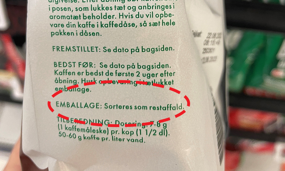 Affaldspiktogram på kaffepose